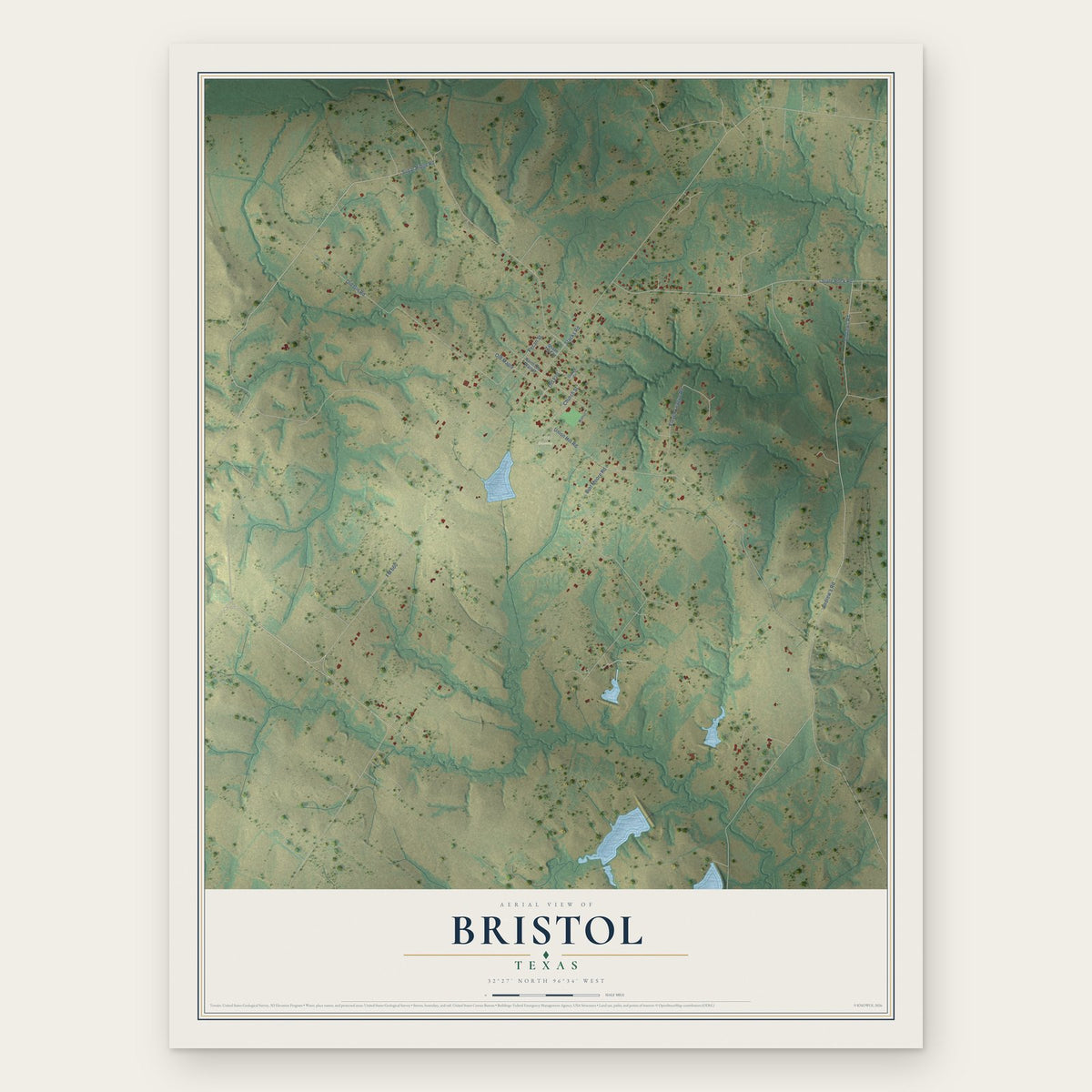 Bristol, Texas map print, the full design