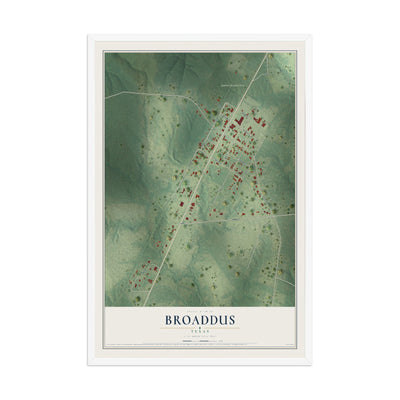 Map of Broaddus, Texas, 12 x 18 inch print in a white wood frame