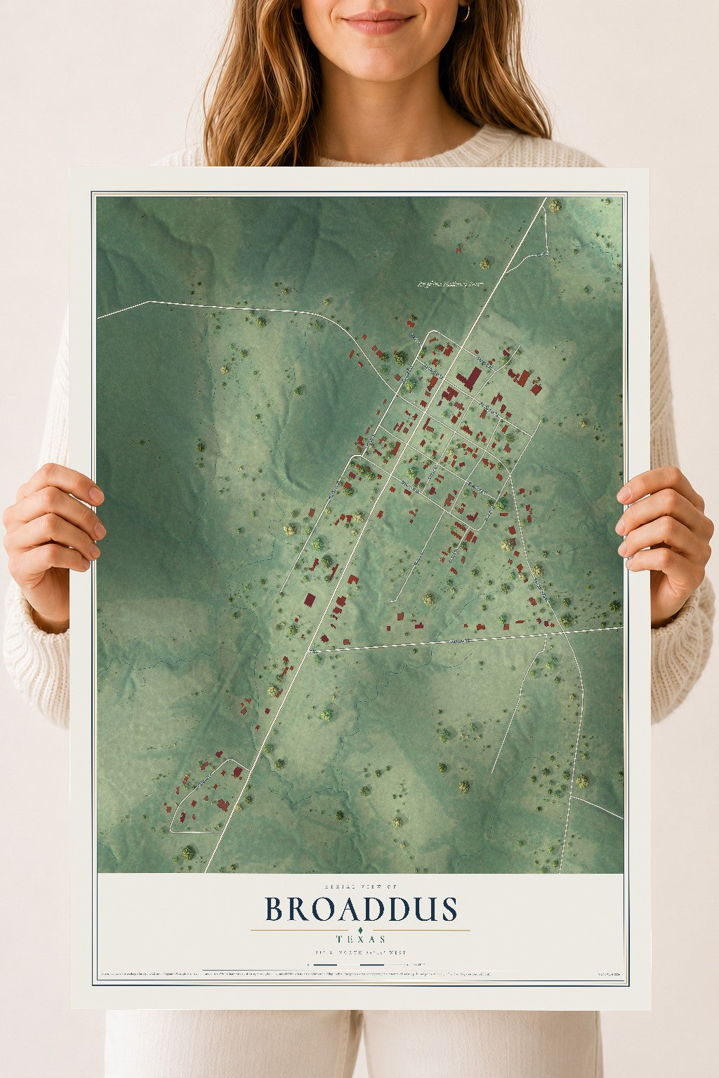 Map of Broaddus, Texas, 18 x 24 inch unframed archival matte print