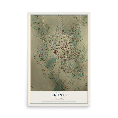 Map of Bronte, Texas, 12 x 18 inch unframed archival matte print