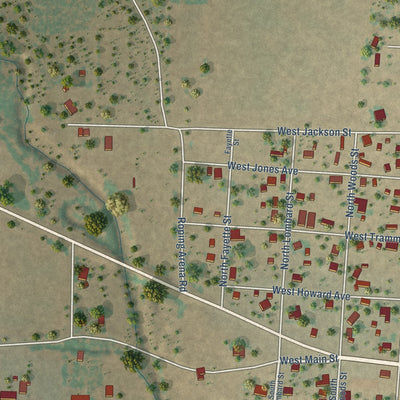 Second close-up of the map of Bronte, Texas print showing more streets and buildings