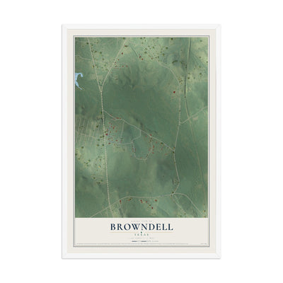 Map of Browndell, Texas, 12 x 18 inch print in a white wood frame