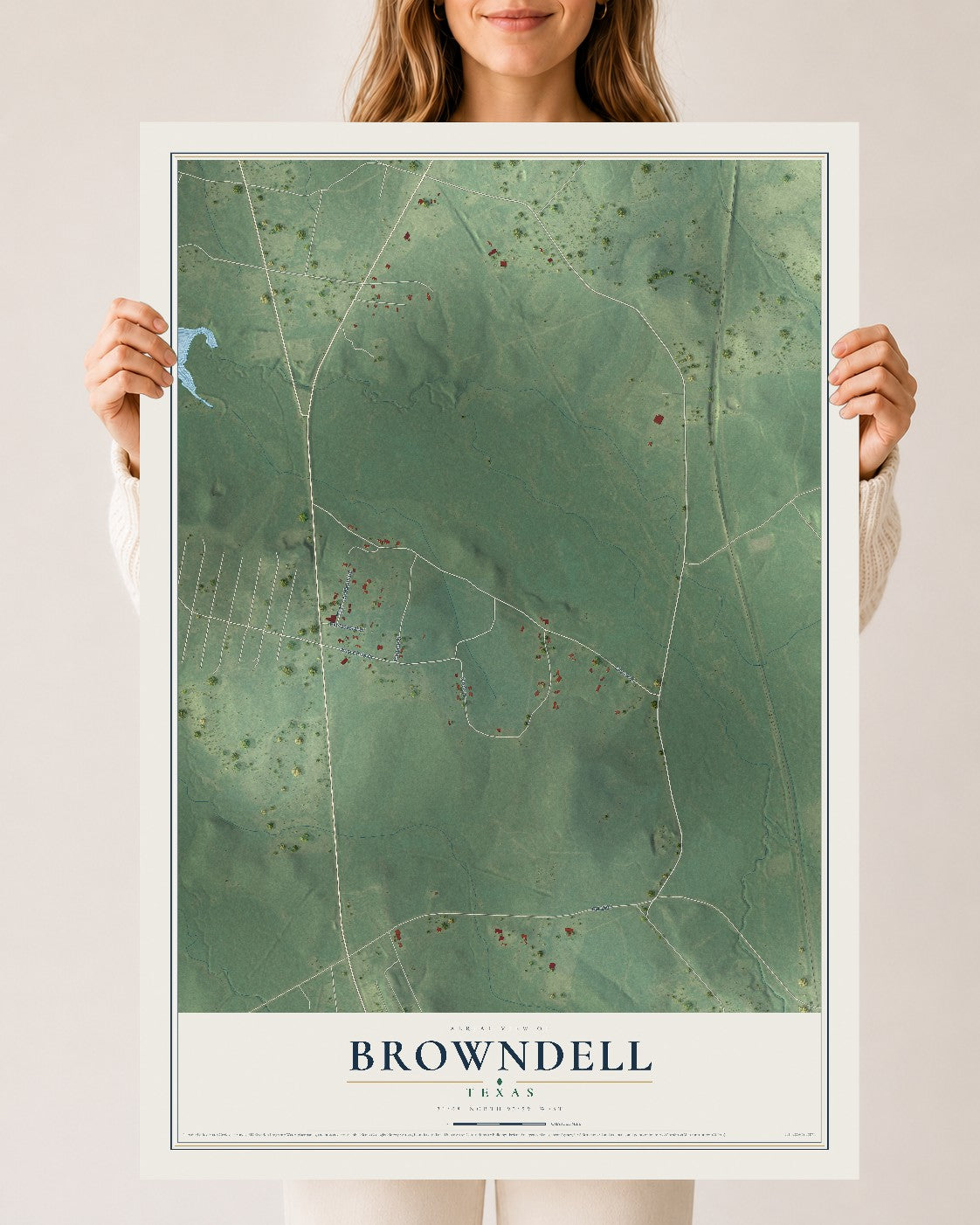 Map of Browndell, Texas, 24 x 36 inch unframed archival matte print