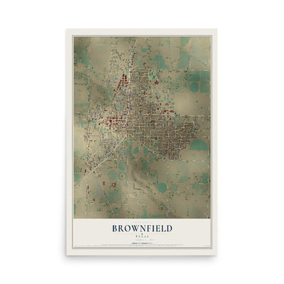 Map of Brownfield, Texas, 12 x 18 inch unframed archival matte print