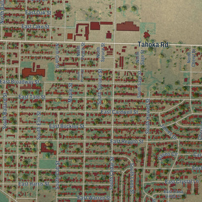 Second close-up of the map of Brownfield, Texas print showing more streets and buildings