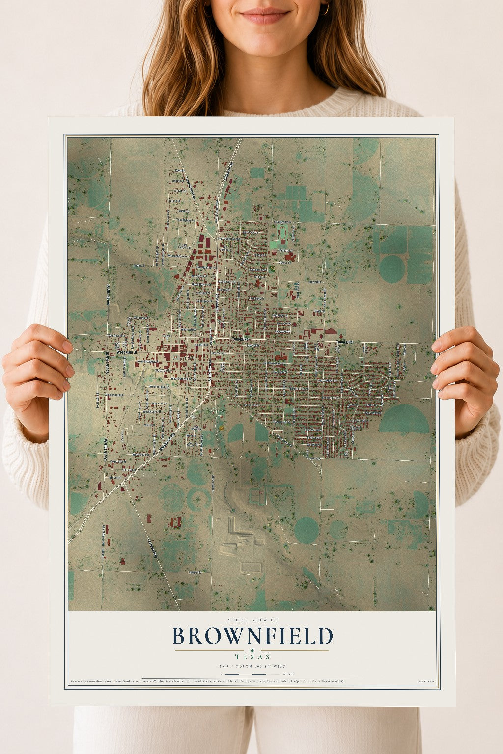Map of Brownfield, Texas, 18 x 24 inch unframed archival matte print