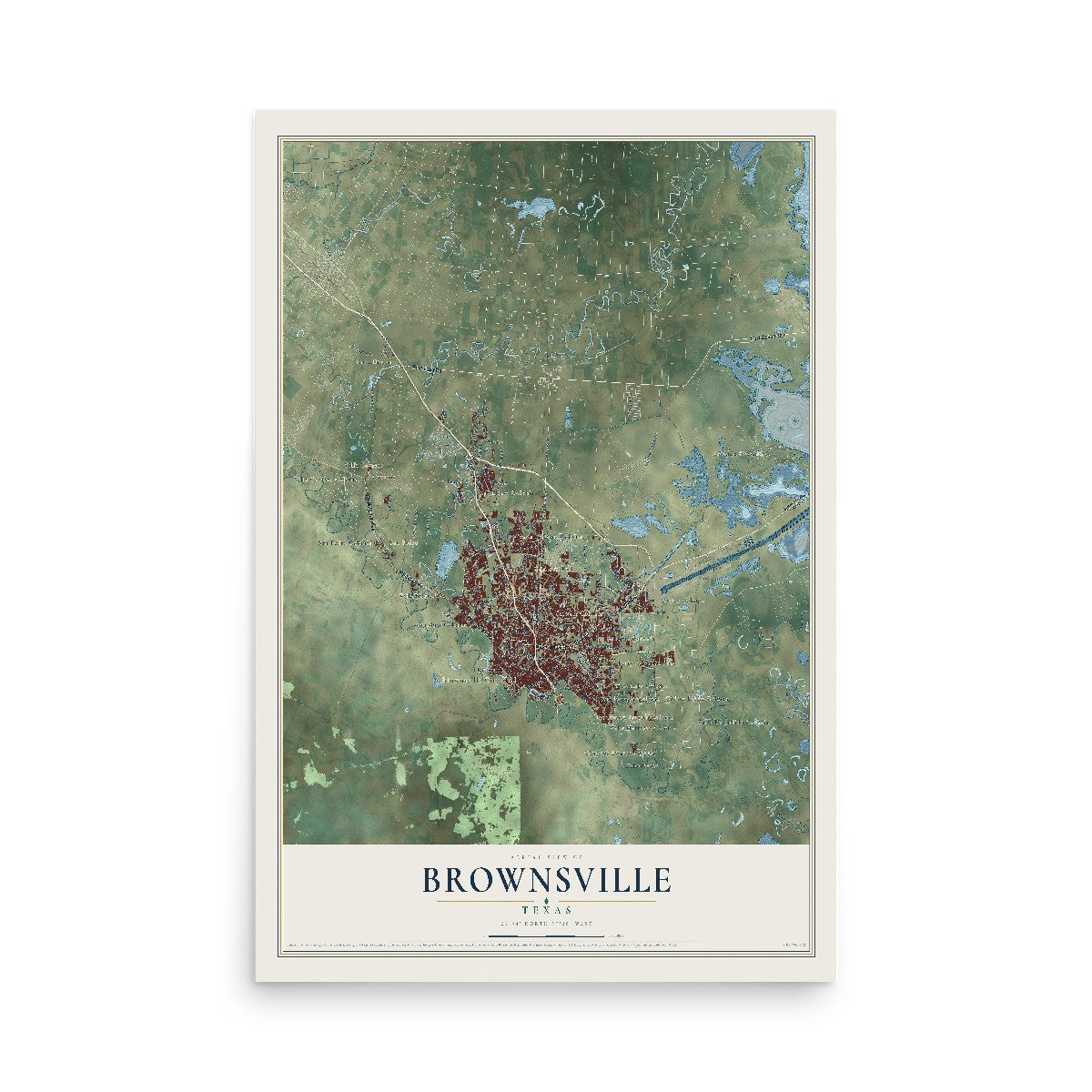 Map of Brownsville, Texas, 12 x 18 inch unframed archival matte print