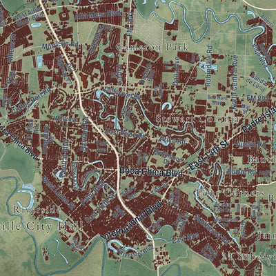 Close-up of the map of Brownsville, Texas print showing street and building detail