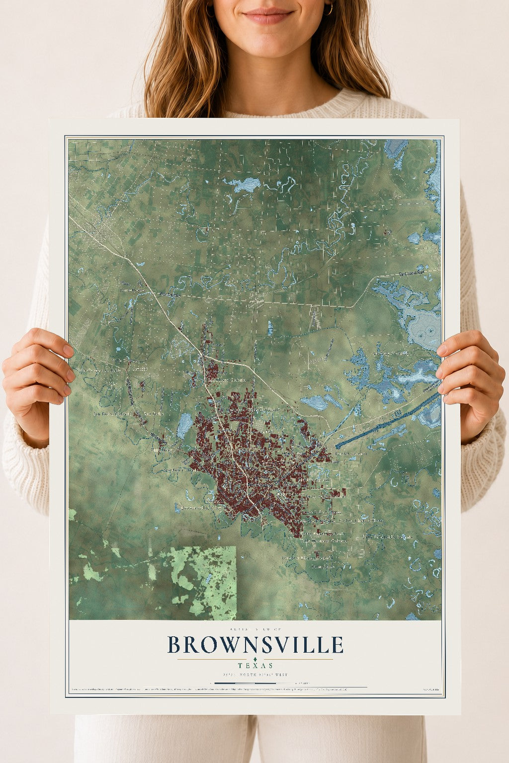 Map of Brownsville, Texas, 18 x 24 inch unframed archival matte print