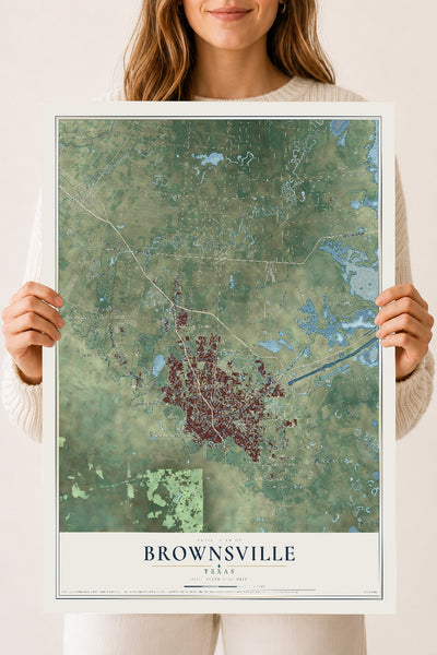Map of Brownsville, Texas, 18 x 24 inch unframed archival matte print