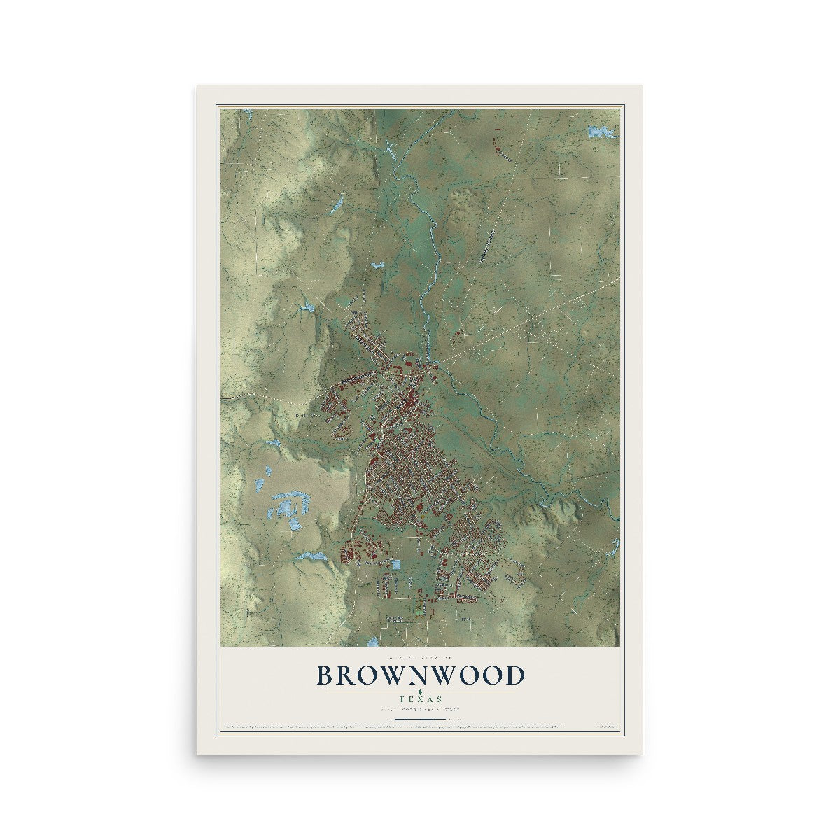 Map of Brownwood, Texas, 12 x 18 inch unframed archival matte print
