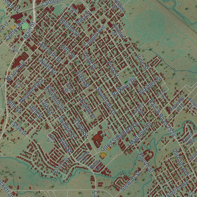 Close-up of the map of Brownwood, Texas print showing street and building detail