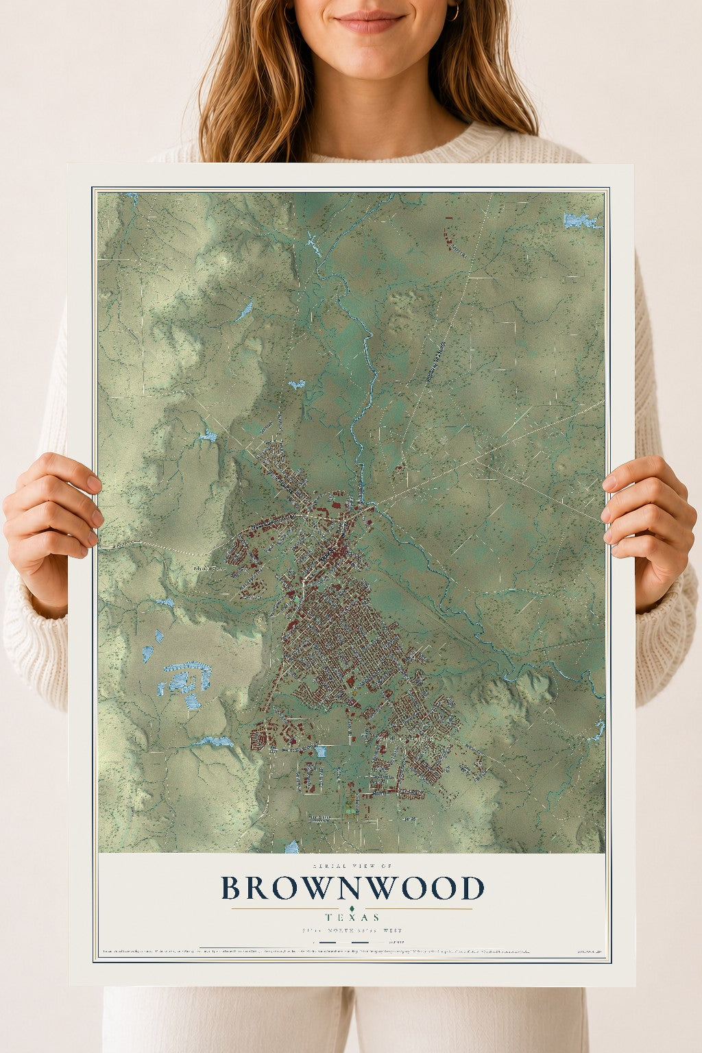 Map of Brownwood, Texas, 18 x 24 inch unframed archival matte print