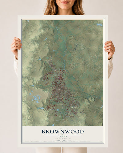 Map of Brownwood, Texas, 24 x 36 inch unframed archival matte print