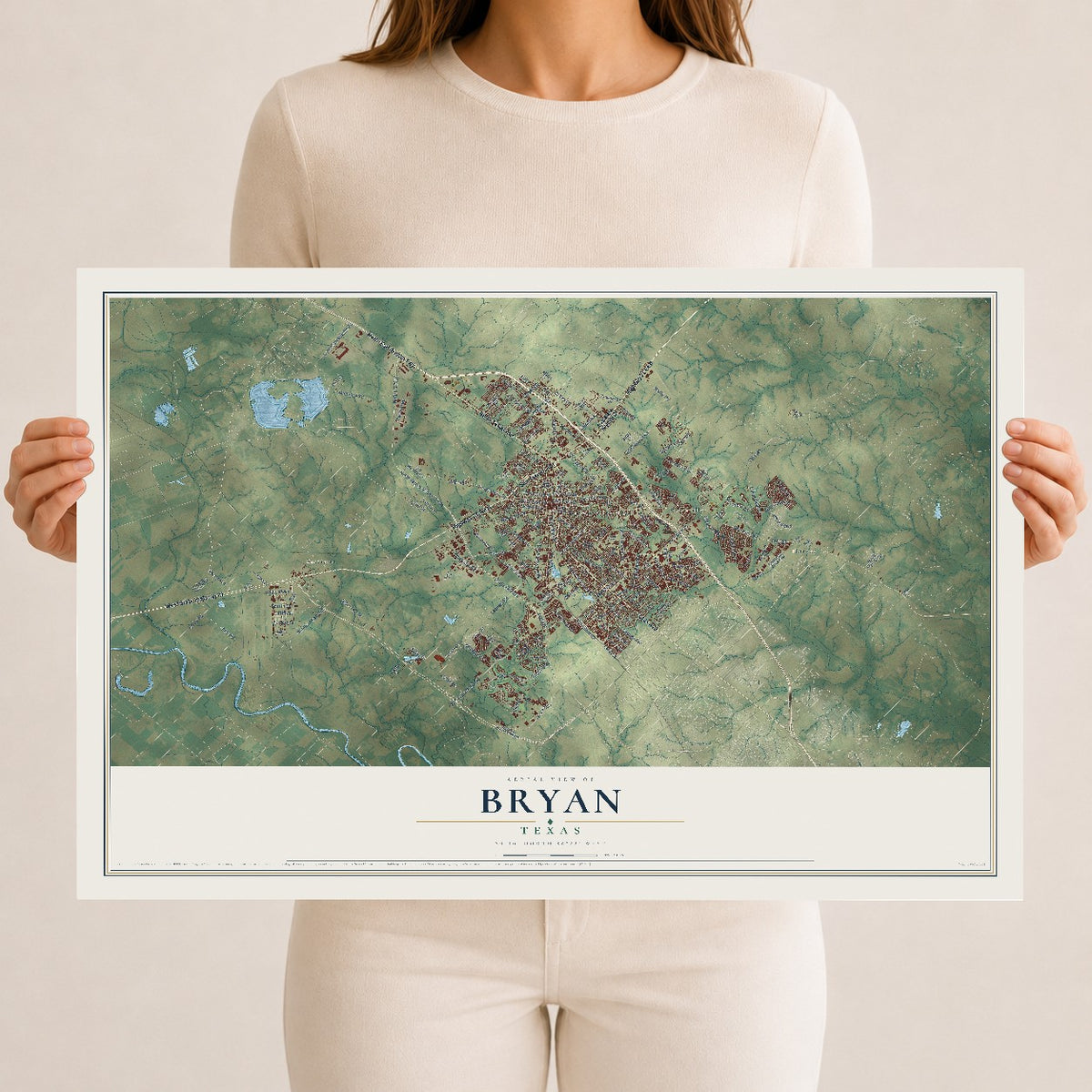 Map of Bryan, Texas, 12 x 18 inch unframed archival matte print