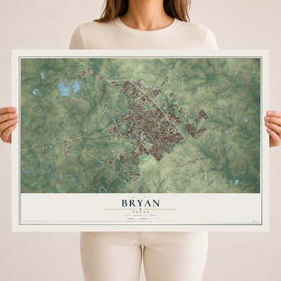 Map of Bryan, Texas, 18 x 24 inch unframed archival matte print