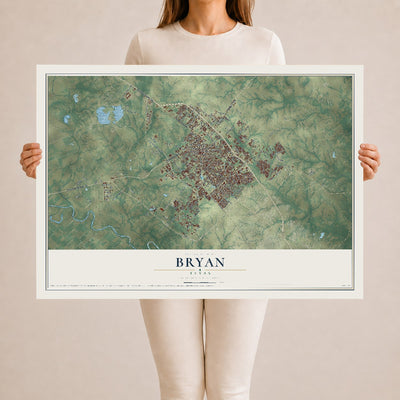 Map of Bryan, Texas, 24 x 36 inch unframed archival matte print