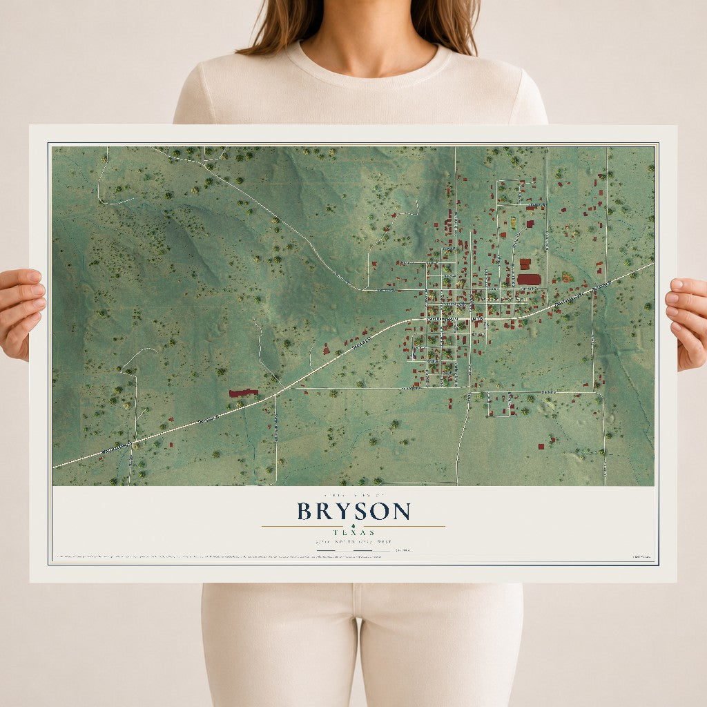 Map of Bryson, Texas, 18 x 24 inch unframed archival matte print