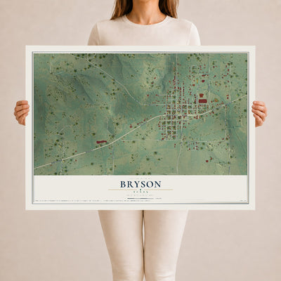 Map of Bryson, Texas, 24 x 36 inch unframed archival matte print