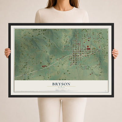 Map of Bryson, Texas, 24 x 36 inch print in a black wood frame