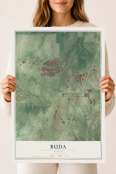 Map of Buda, Texas, 18 x 24 inch unframed archival matte print