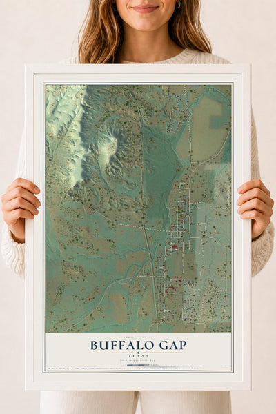 Map of Buffalo Gap, Texas, 18 x 24 inch print in a white wood frame