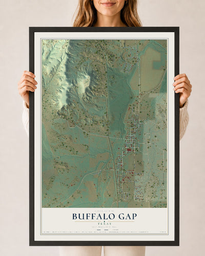 Map of Buffalo Gap, Texas, 24 x 36 inch print in a black wood frame