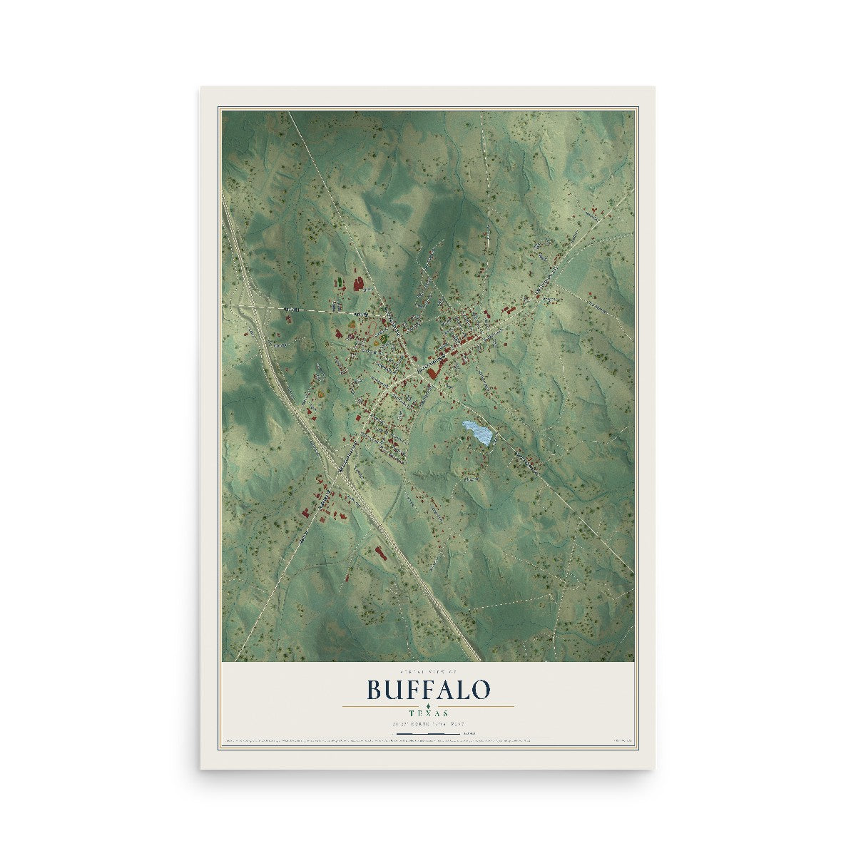 Map of Buffalo, Texas, 12 x 18 inch unframed archival matte print