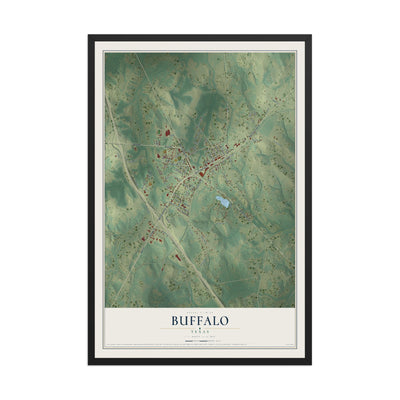 Map of Buffalo, Texas, 12 x 18 inch print in a black wood frame