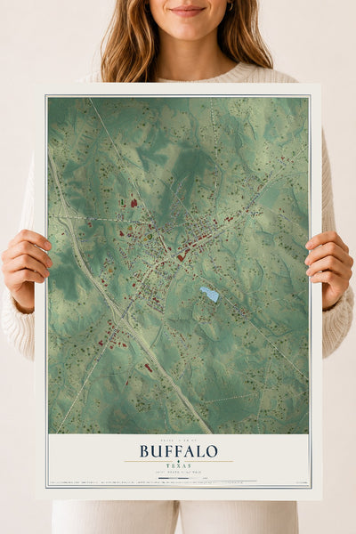Map of Buffalo, Texas, 18 x 24 inch unframed archival matte print