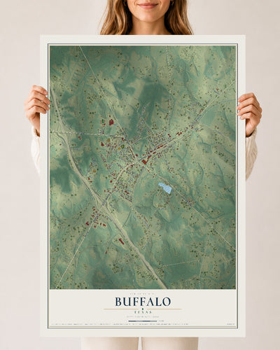 Map of Buffalo, Texas, 24 x 36 inch unframed archival matte print