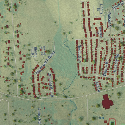 Close-up of the map of Bullard, Texas print showing street and building detail