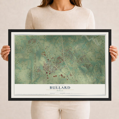 Map of Bullard, Texas, 12 x 18 inch print in a black wood frame