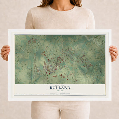 Map of Bullard, Texas, 12 x 18 inch print in a white wood frame