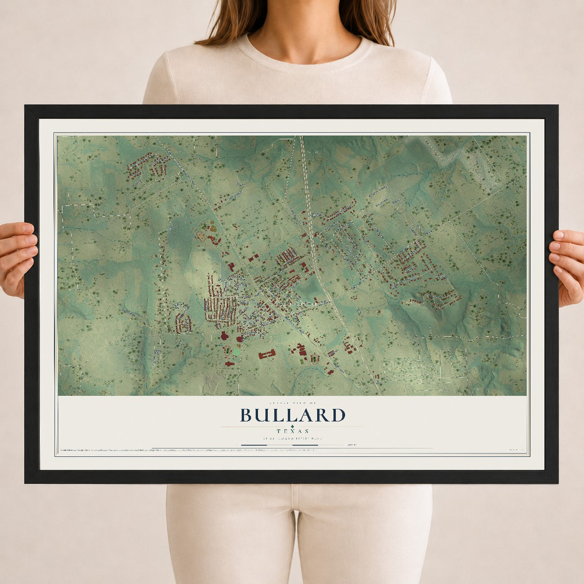Map of Bullard, Texas, 18 x 24 inch print in a black wood frame