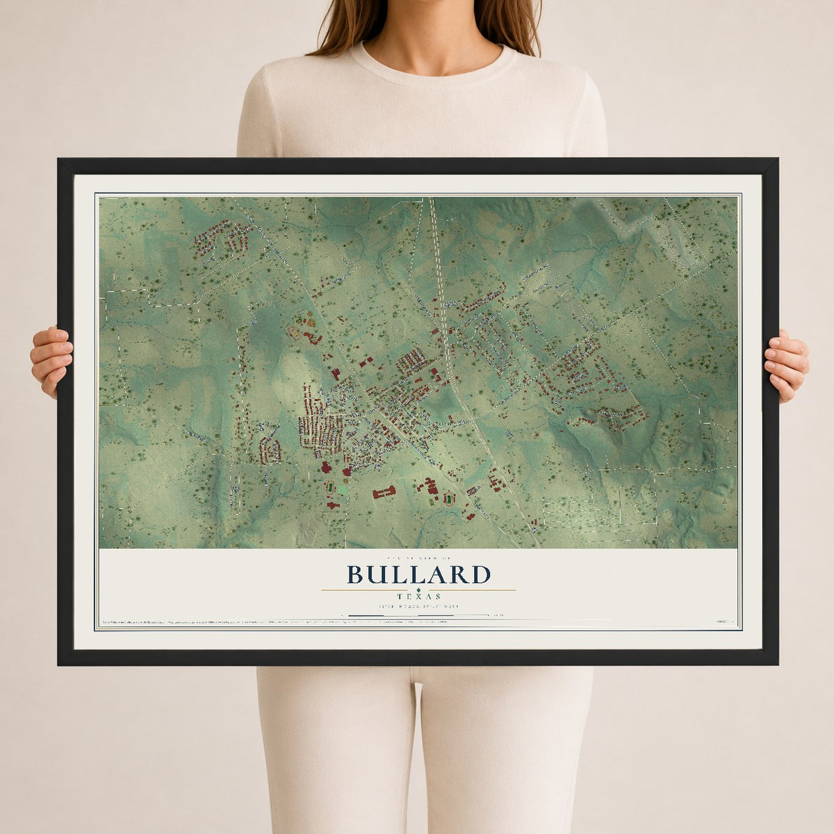Map of Bullard, Texas, 24 x 36 inch print in a black wood frame