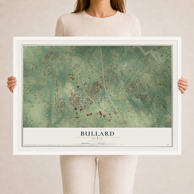Map of Bullard, Texas, 24 x 36 inch print in a white wood frame