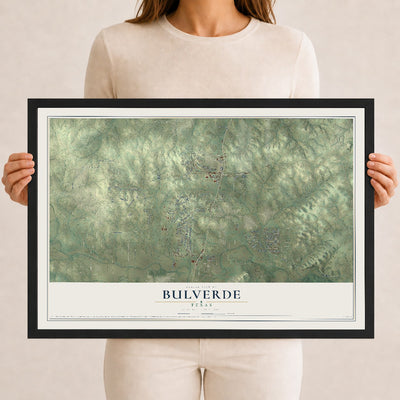 Map of Bulverde, Texas, 12 x 18 inch print in a black wood frame