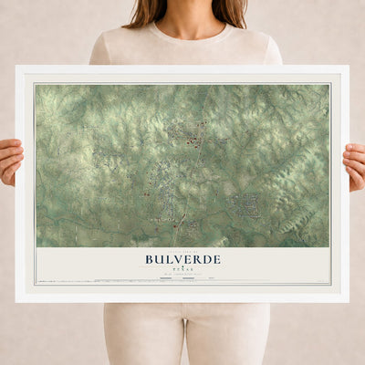 Map of Bulverde, Texas, 18 x 24 inch print in a white wood frame