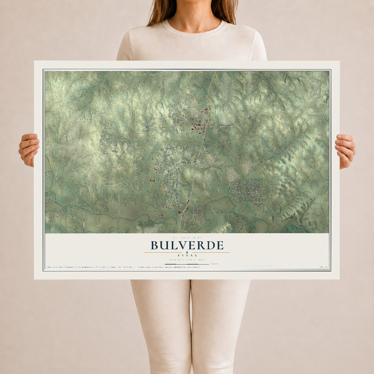 Map of Bulverde, Texas, 24 x 36 inch unframed archival matte print