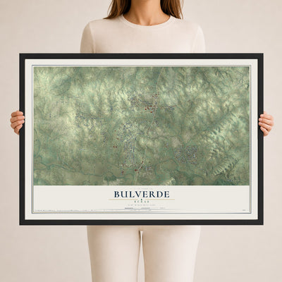 Map of Bulverde, Texas, 24 x 36 inch print in a black wood frame