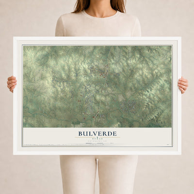 Map of Bulverde, Texas, 24 x 36 inch print in a white wood frame