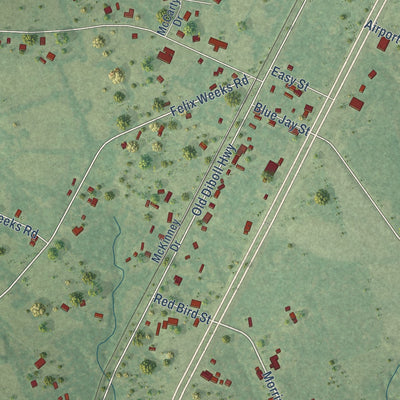Close-up of the map of Burke, Texas print showing street and building detail