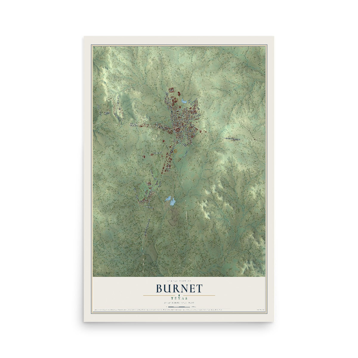 Map of Burnet, Texas, 12 x 18 inch unframed archival matte print