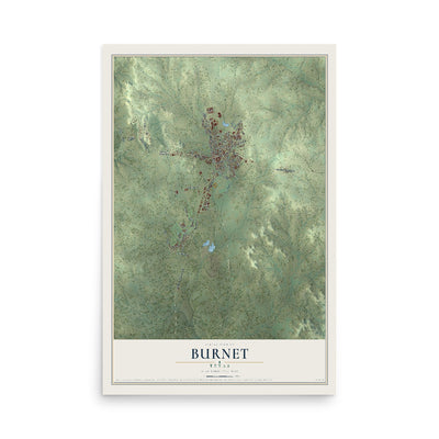 Map of Burnet, Texas, 12 x 18 inch unframed archival matte print