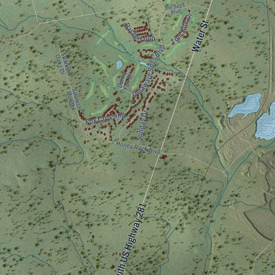 Second close-up of the map of Burnet, Texas print showing more streets and buildings