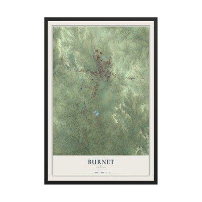Map of Burnet, Texas, 12 x 18 inch print in a black wood frame