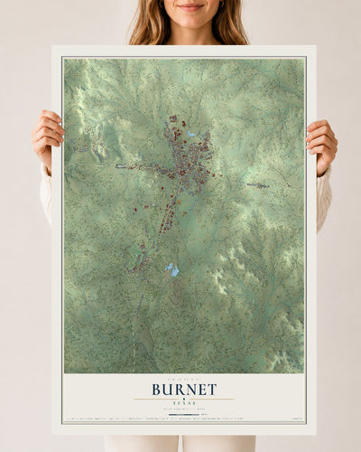 Map of Burnet, Texas, 24 x 36 inch unframed archival matte print