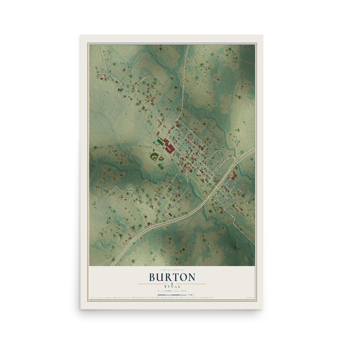 Map of Burton, Texas, 12 x 18 inch unframed archival matte print