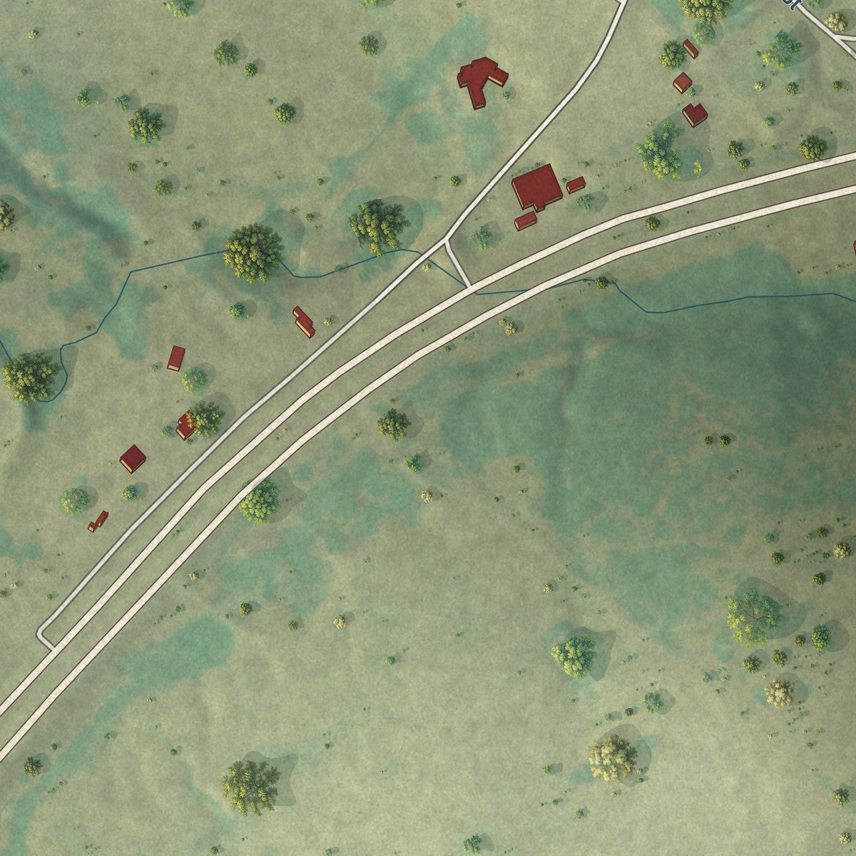 Second close-up of the map of Burton, Texas print showing more streets and buildings